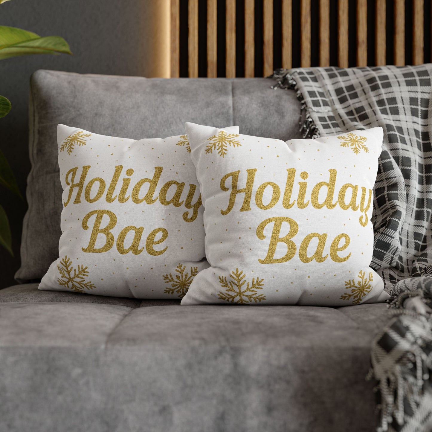 Holiday Bae Pillowcase — Gold Snowflake Decorative Throw Pillow Cover