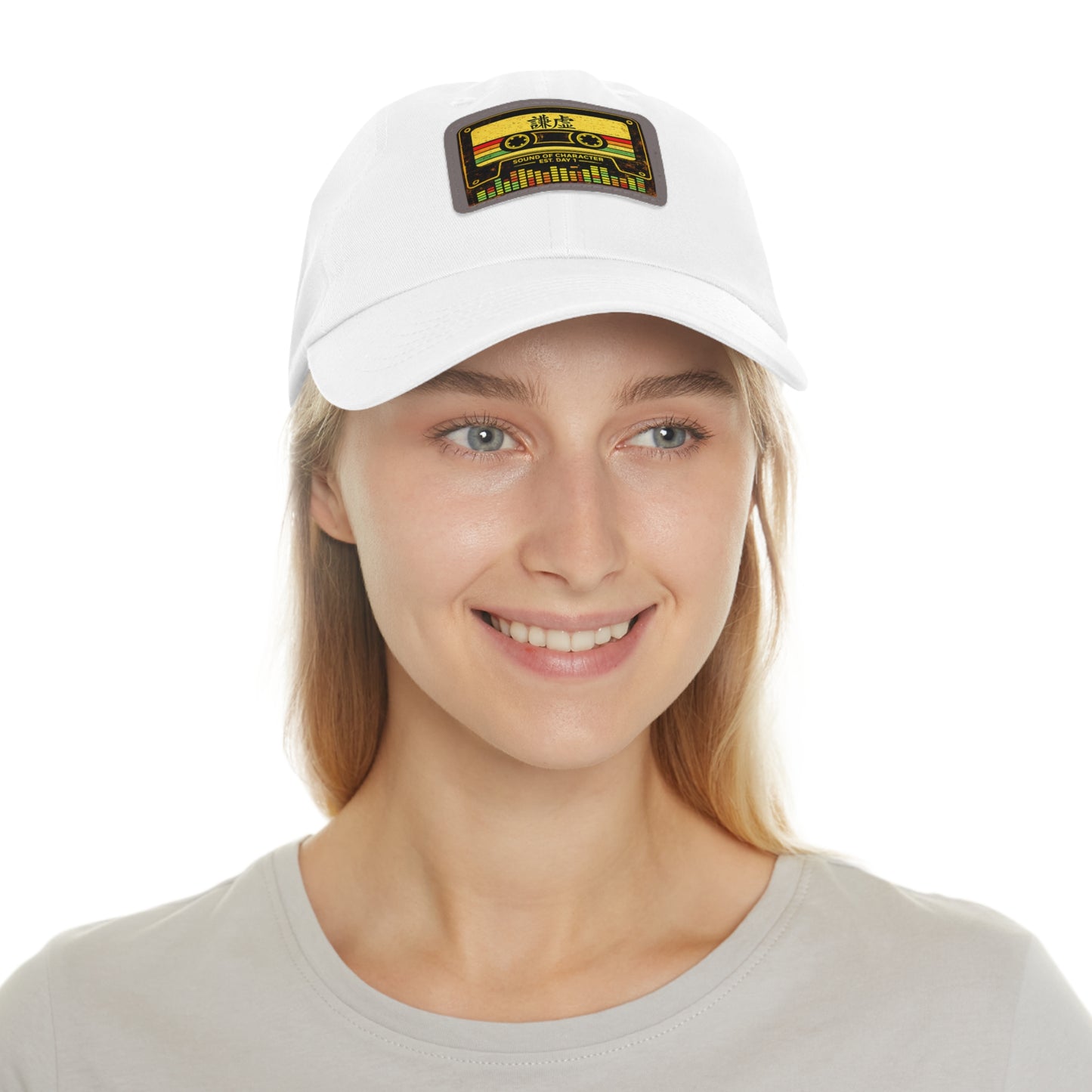 Retro Cassette Leather Patch Dad Hat – Vintage Tape Design, Music Lover Gift