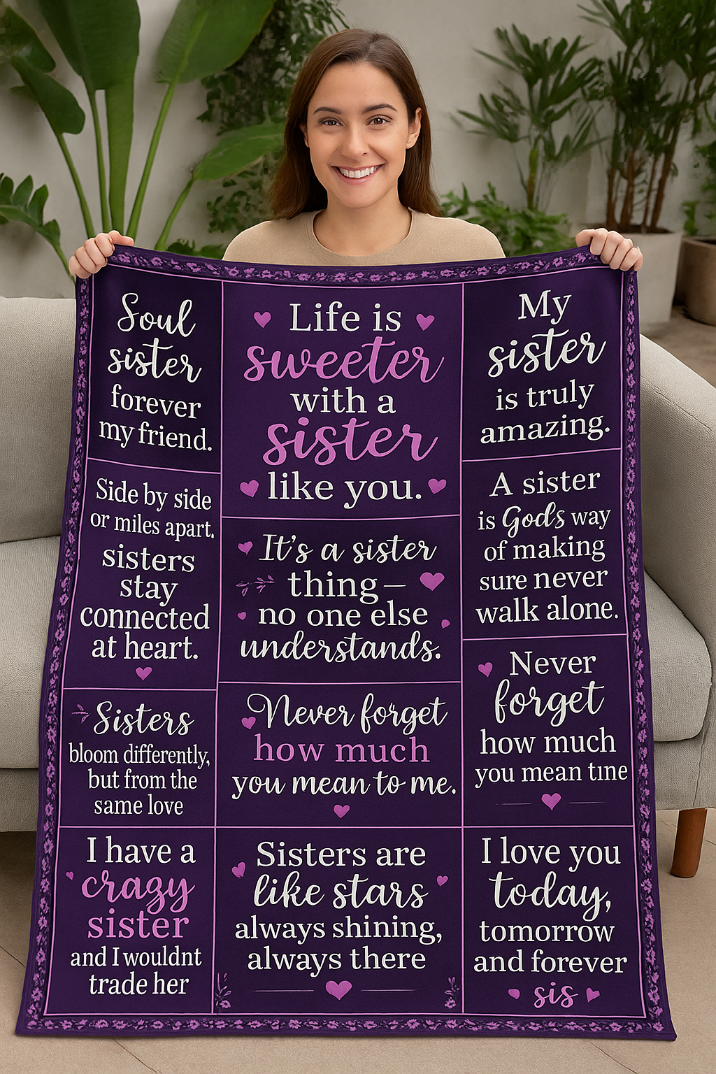 💜 Sister Love Blanket – “Life Is Sweeter With a Sister Like You” – Soft, Cozy, Meaningful Gift