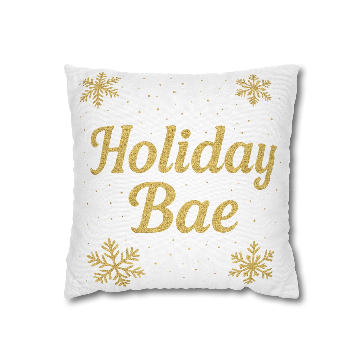 Holiday Bae Pillowcase — Gold Snowflake Decorative Throw Pillow Cover