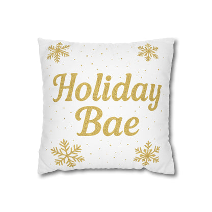 Holiday Bae Pillowcase — Gold Snowflake Decorative Throw Pillow Cover