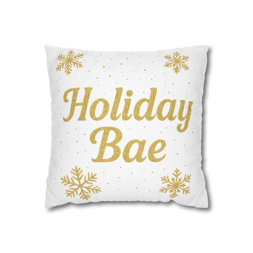 Holiday Bae Pillowcase — Gold Snowflake Decorative Throw Pillow Cover