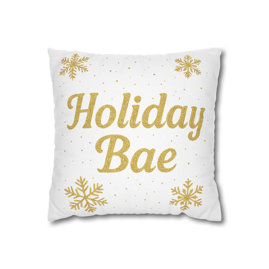 Holiday Bae Pillowcase — Gold Snowflake Decorative Throw Pillow Cover