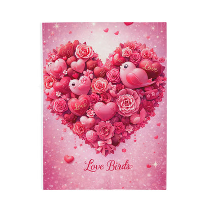 Plush Blanket — Pink "Love Birds" Heart Bouquet Design