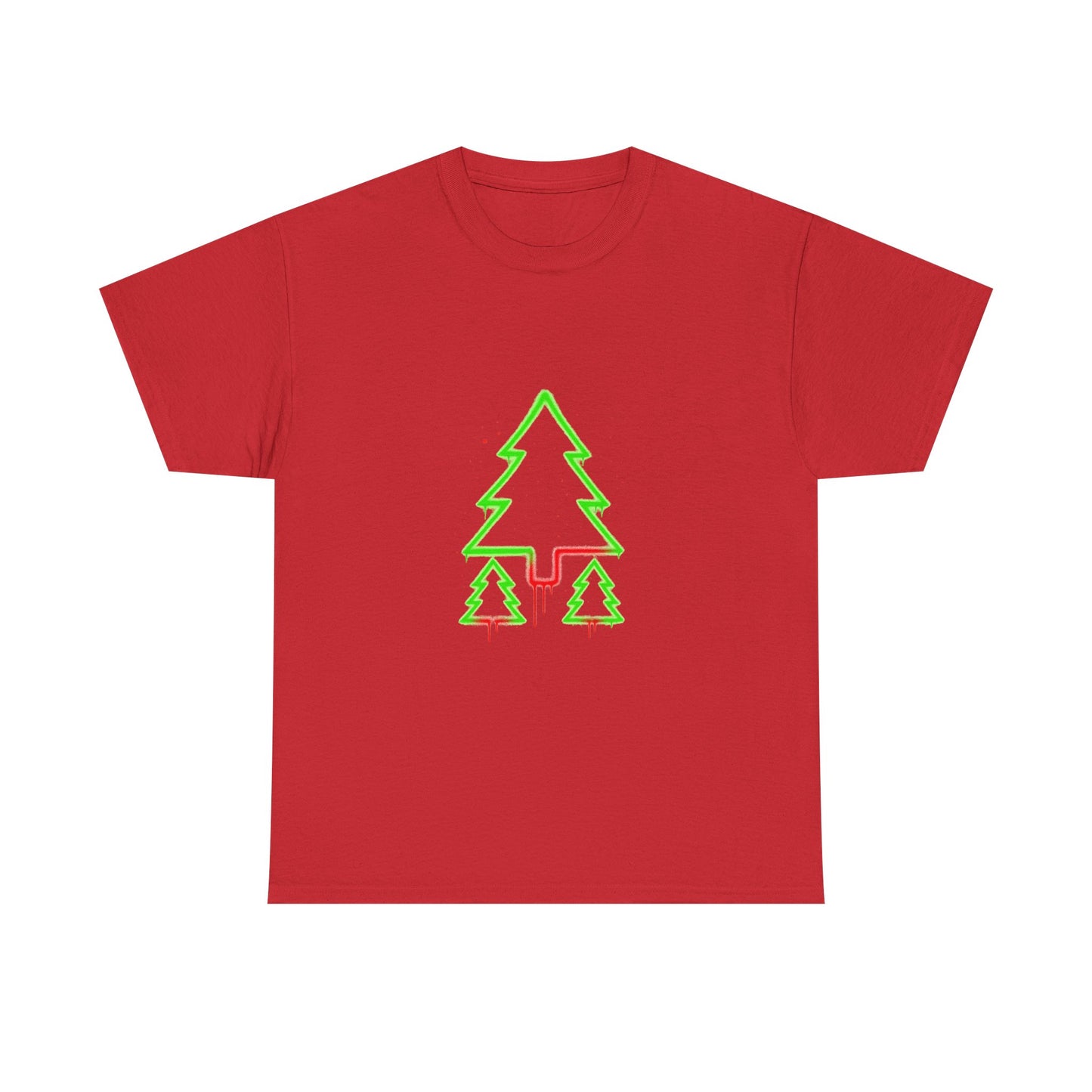 Christmas Tree Trio T-Shirt — Neon Green & Red Minimal Holiday Tee