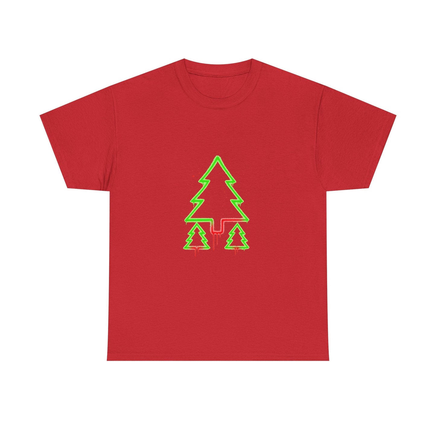 🎁 Christmas Tree Trio T-Shirt — Neon Green & Red Minimal Holiday Tee (100% off)