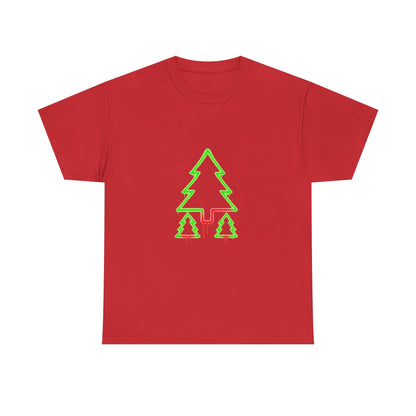 🎁 Christmas Tree Trio T-Shirt — Neon Green & Red Minimal Holiday Tee (100% off)