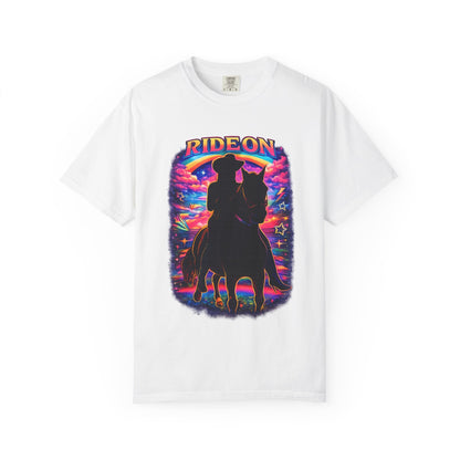 Cowgirl Silhouette Retro Sunset T-Shirt | Western Rider Tee