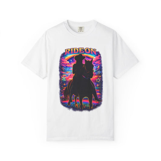 Cowgirl Silhouette Retro Sunset T-Shirt | Western Rider Tee