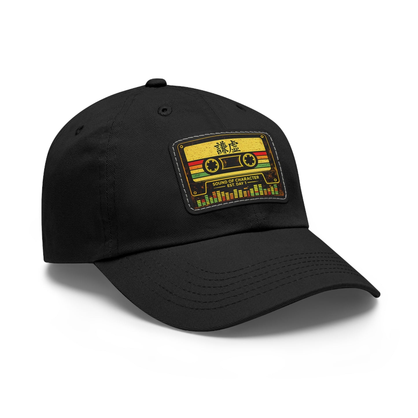 Retro Cassette Leather Patch Dad Hat – Vintage Tape Design, Music Lover Gift