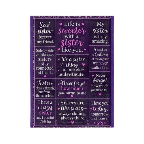 💜 Sister Love Blanket – “Life Is Sweeter With a Sister Like You” – Soft, Cozy, Meaningful Gift