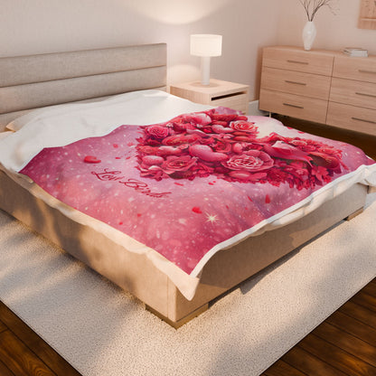 Plush Blanket — Pink "Love Birds" Heart Bouquet Design