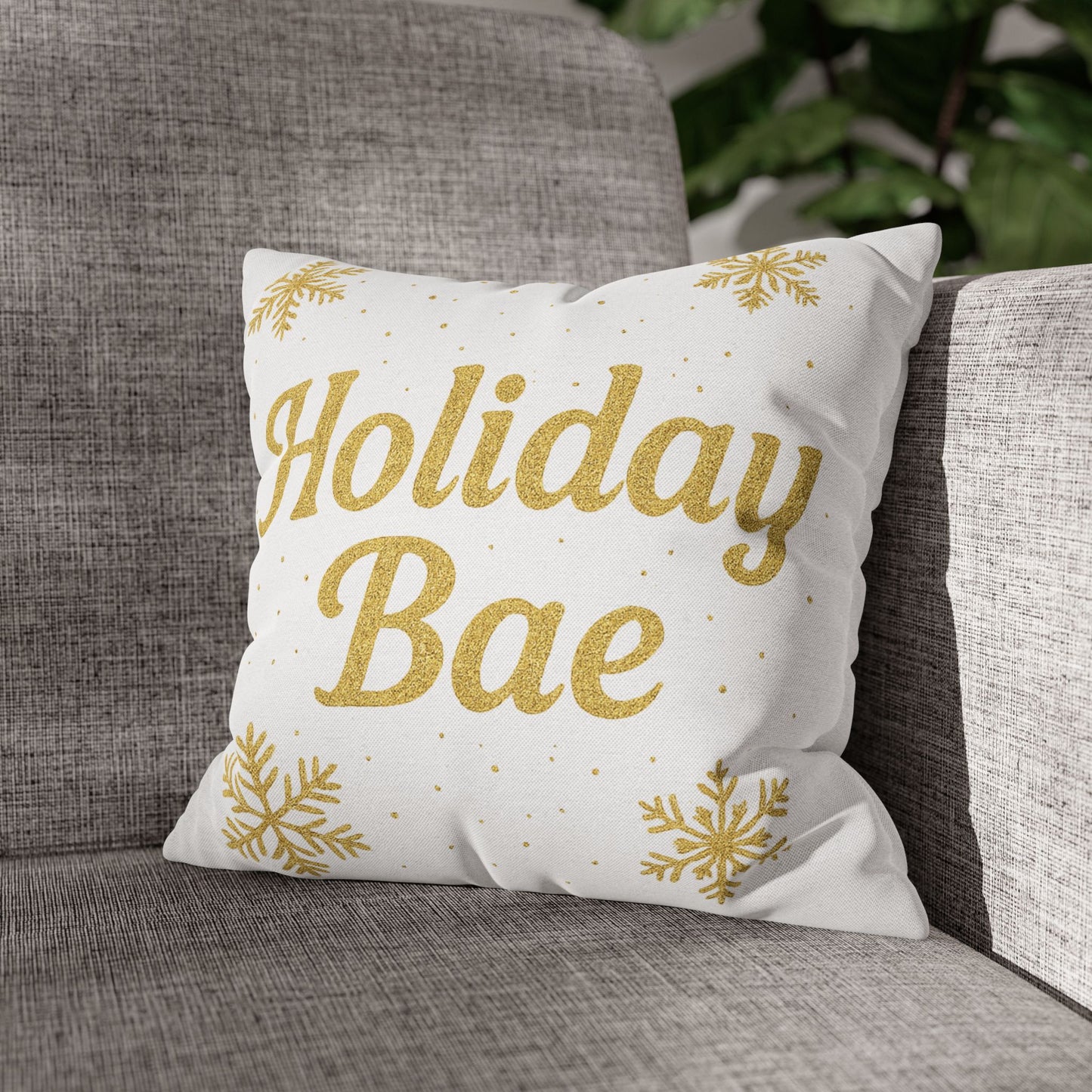 Holiday Bae Pillowcase — Gold Snowflake Decorative Throw Pillow Cover
