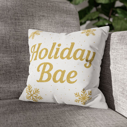 Holiday Bae Pillowcase — Gold Snowflake Decorative Throw Pillow Cover