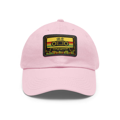 Retro Cassette Leather Patch Dad Hat – Vintage Tape Design, Music Lover Gift