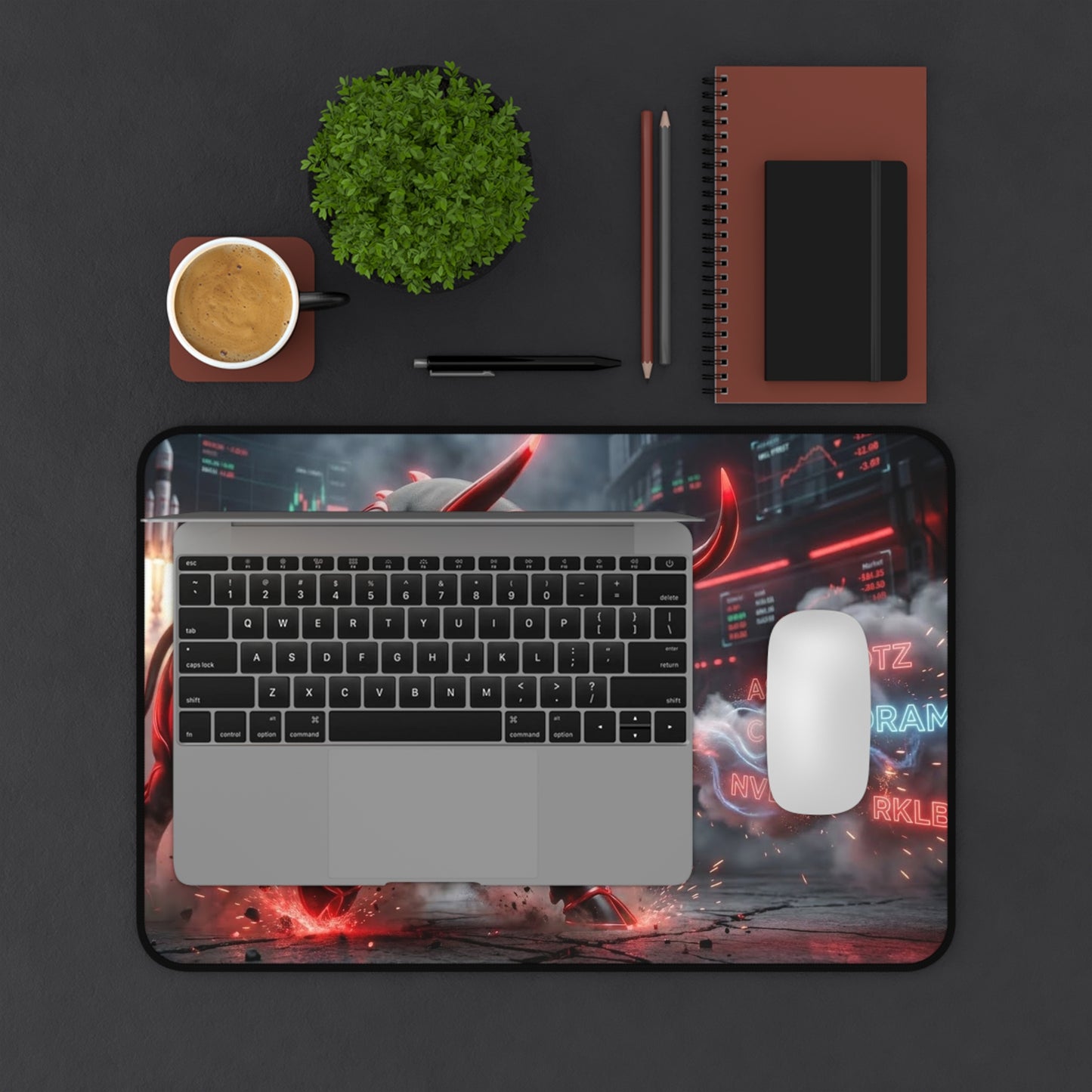 Bull Market Desk Mat — Neon Charging Bull Mousepad for Traders & Gamers