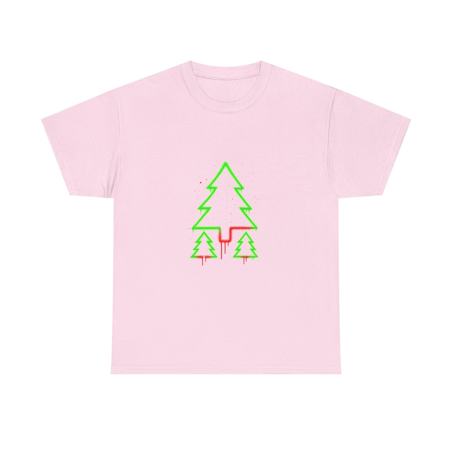 Christmas Tree Trio T-Shirt — Neon Green & Red Minimal Holiday Tee
