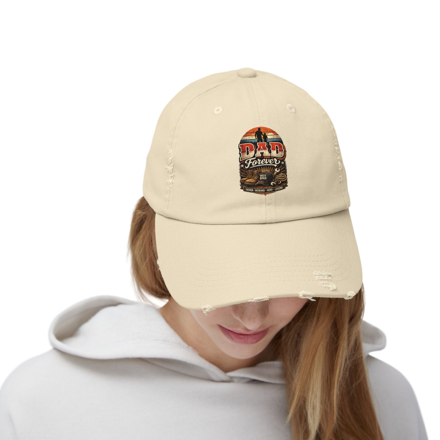 Dad Forever Distressed Baseball Cap — Vintage Sunset Father’s Day Gift