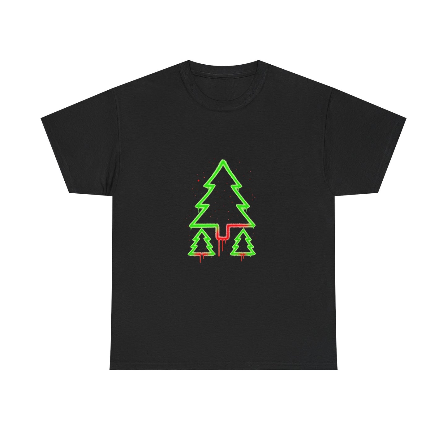 Christmas Tree Trio T-Shirt — Neon Green & Red Minimal Holiday Tee