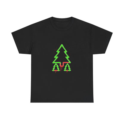 Christmas Tree Trio T-Shirt — Neon Green & Red Minimal Holiday Tee