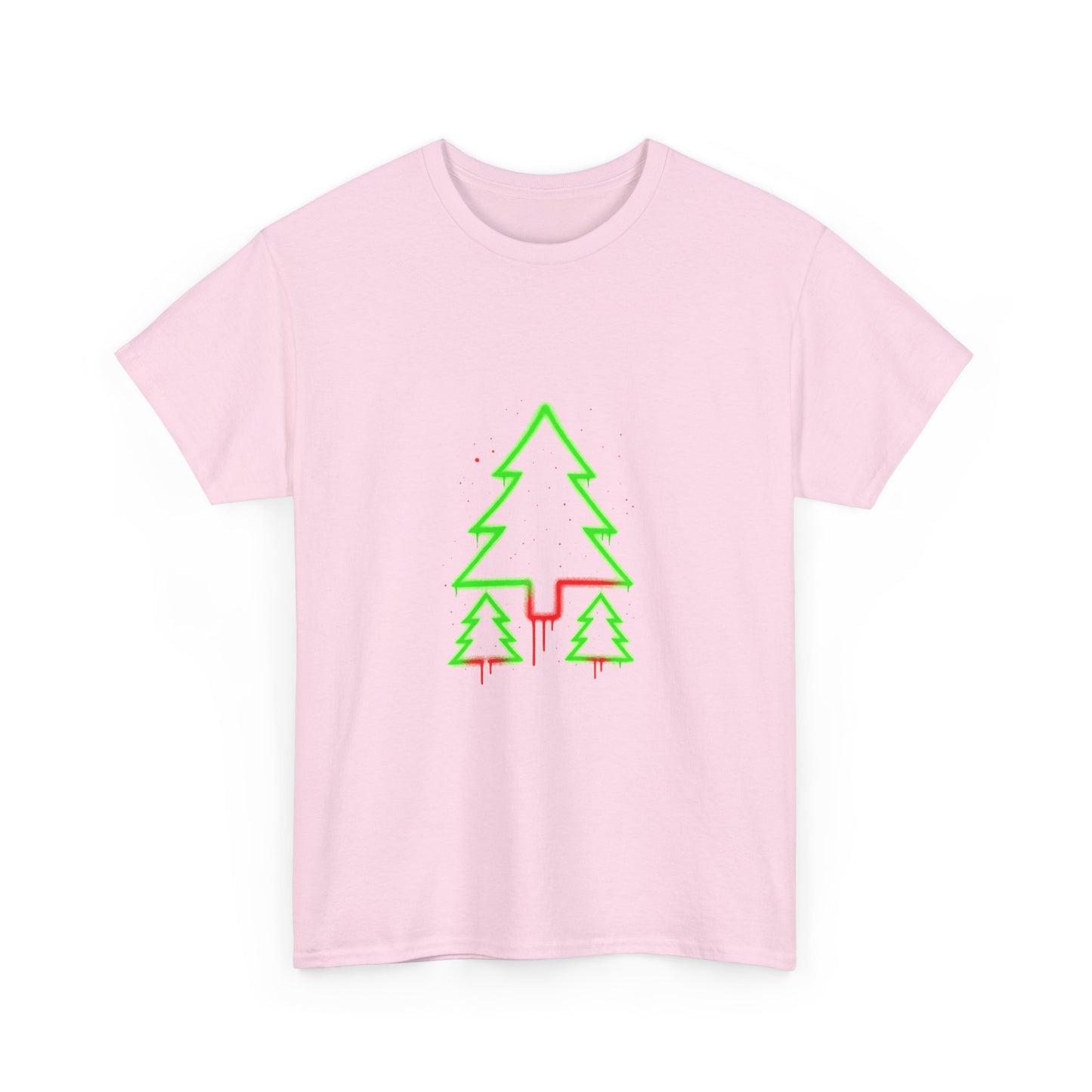 Christmas Tree Trio T-Shirt — Neon Green & Red Minimal Holiday Tee