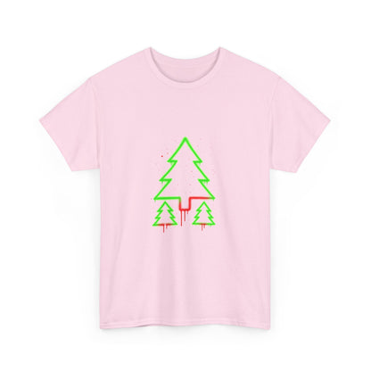 Christmas Tree Trio T-Shirt — Neon Green & Red Minimal Holiday Tee