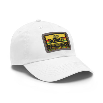 Retro Cassette Leather Patch Dad Hat – Vintage Tape Design, Music Lover Gift