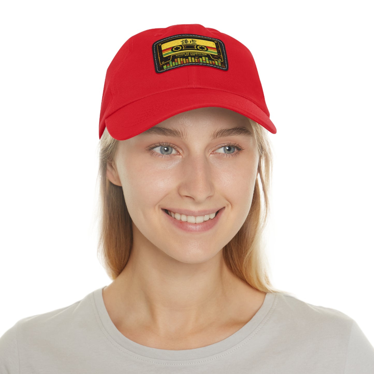 Retro Cassette Leather Patch Dad Hat – Vintage Tape Design, Music Lover Gift