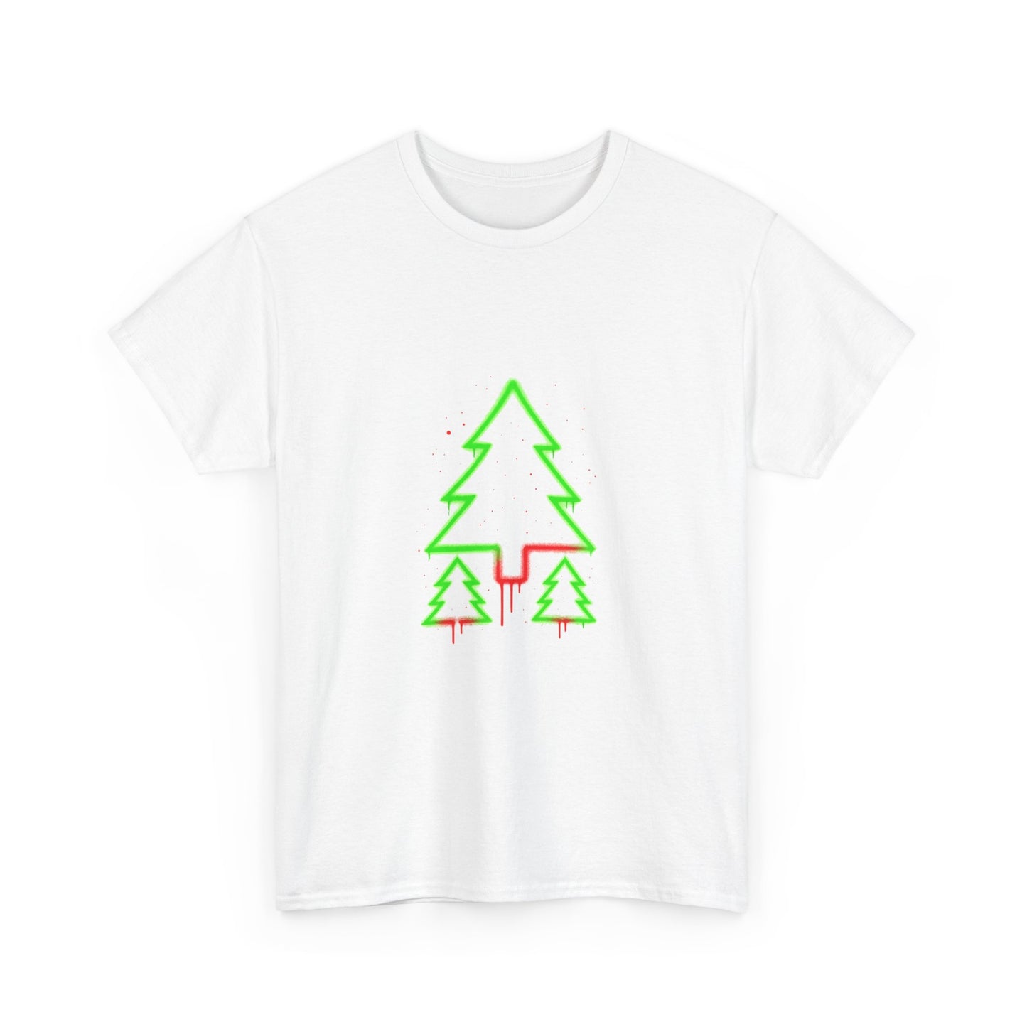 Christmas Tree Trio T-Shirt — Neon Green & Red Minimal Holiday Tee