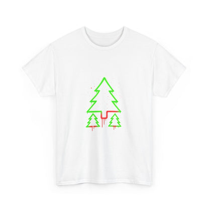 Christmas Tree Trio T-Shirt — Neon Green & Red Minimal Holiday Tee
