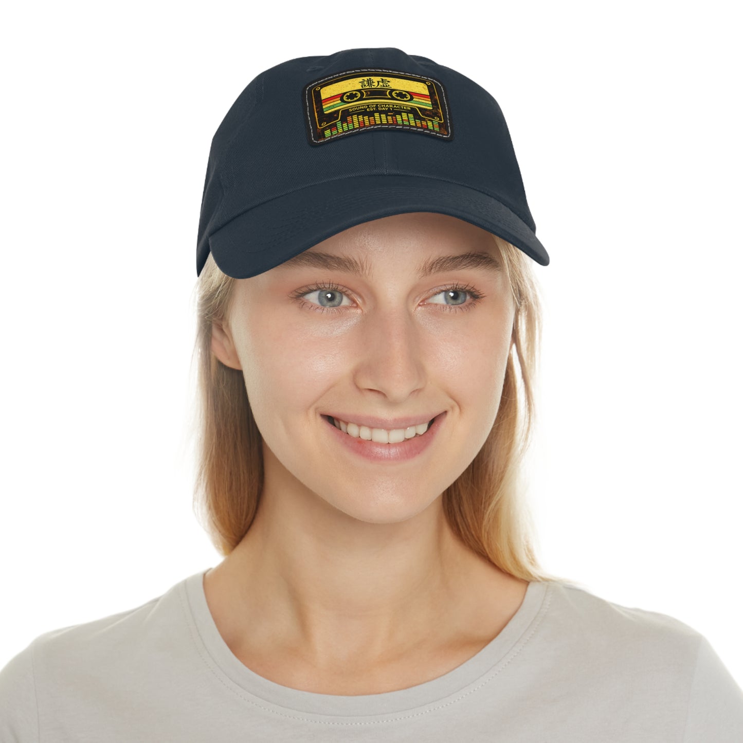 Retro Cassette Leather Patch Dad Hat – Vintage Tape Design, Music Lover Gift