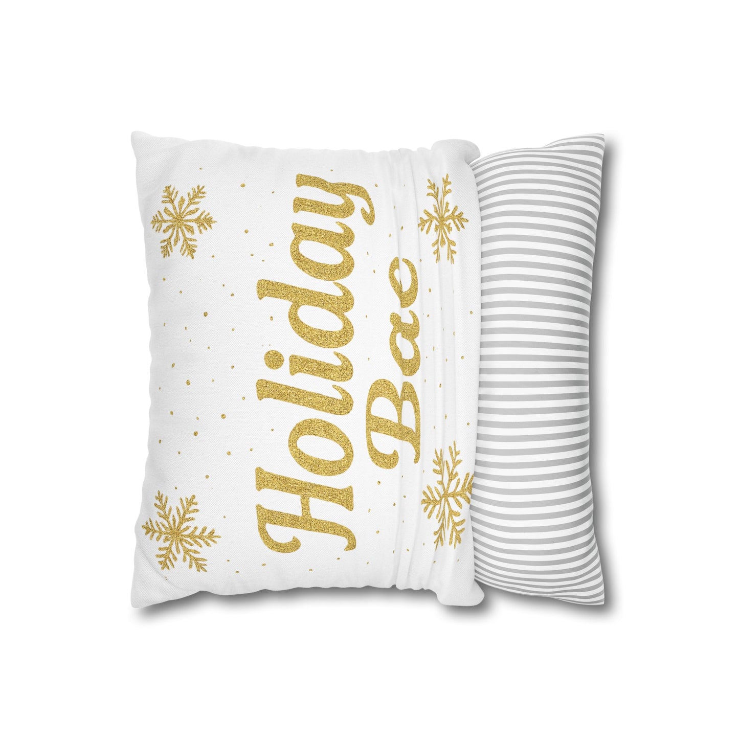 Holiday Bae Pillowcase — Gold Snowflake Decorative Throw Pillow Cover