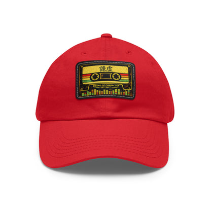 Retro Cassette Leather Patch Dad Hat – Vintage Tape Design, Music Lover Gift