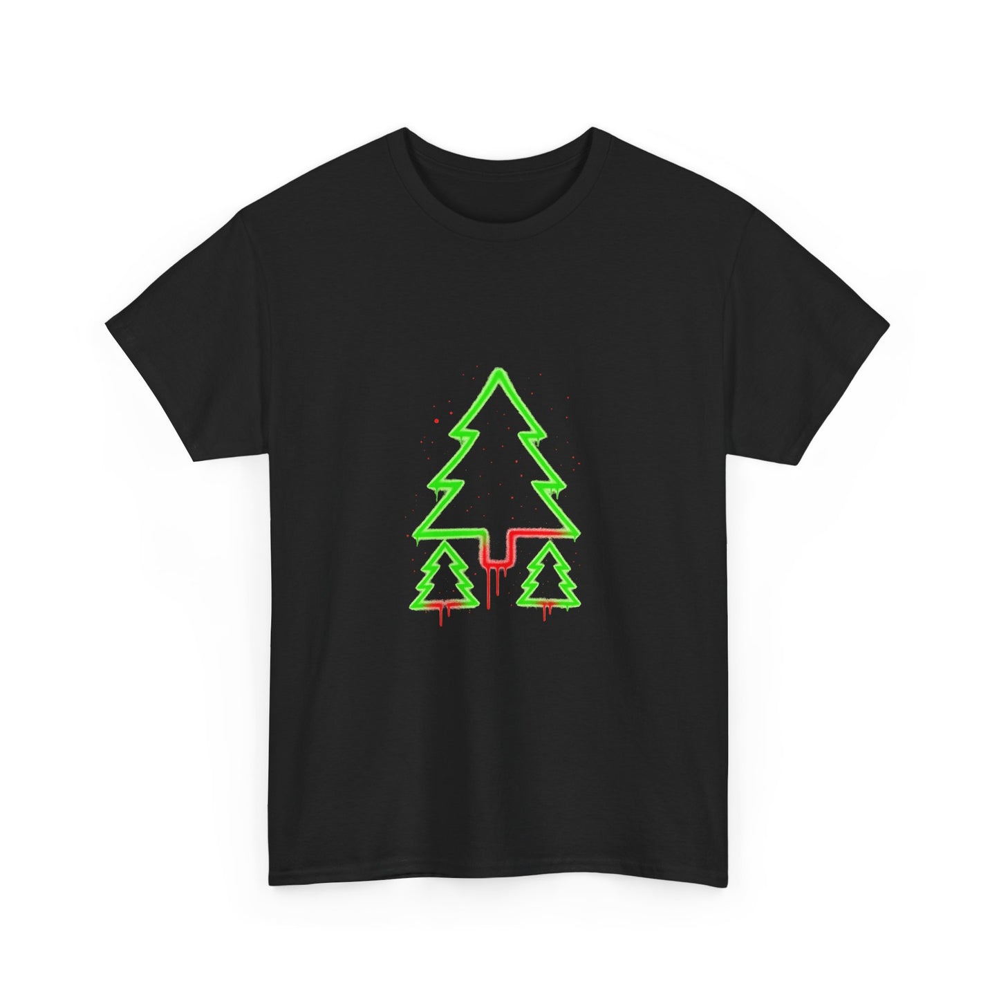 Christmas Tree Trio T-Shirt — Neon Green & Red Minimal Holiday Tee