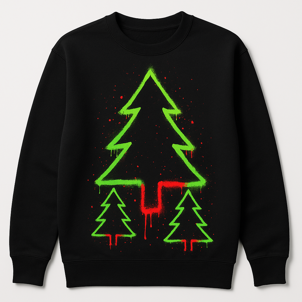 🎄 Neon Spray-Paint Christmas Tree Sweatshirt