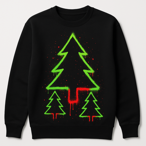 🎄 Neon Spray-Paint Christmas Tree Sweatshirt