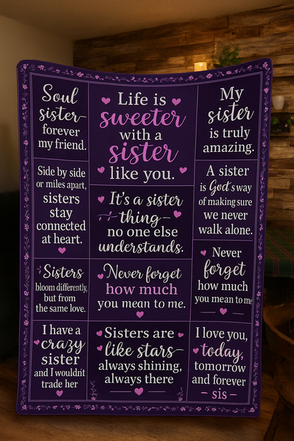 💜 Sister Love Blanket – “Life Is Sweeter With a Sister Like You” – Soft, Cozy, Meaningful Gift