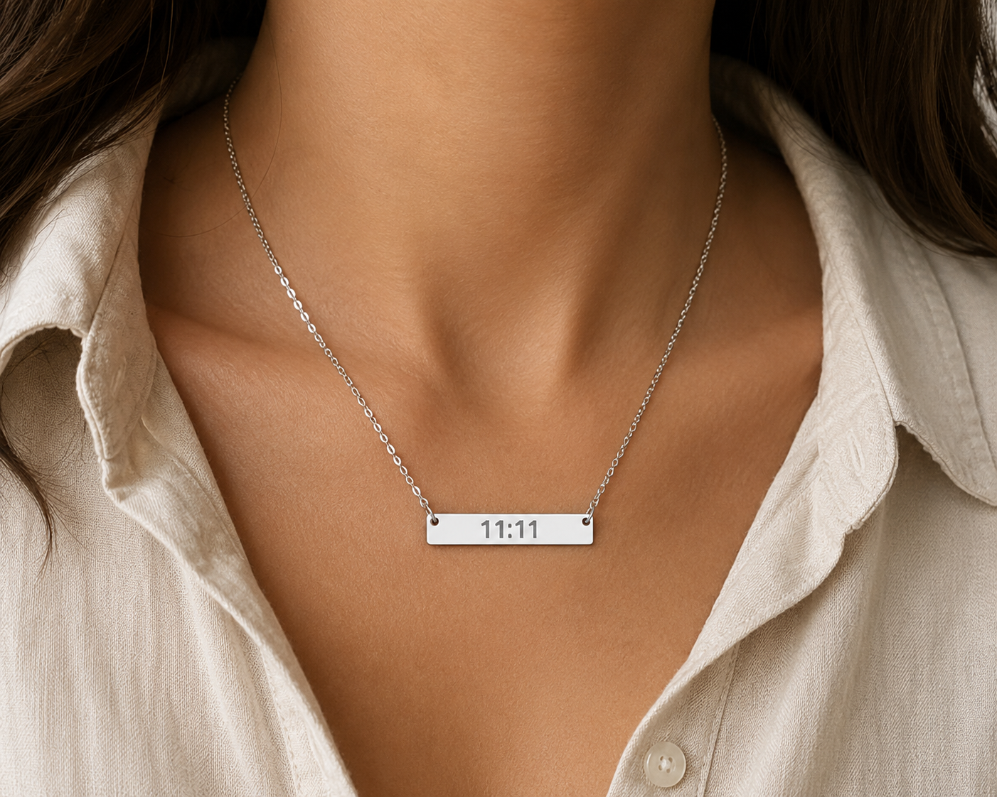 11:11 Engraved Bar Necklace