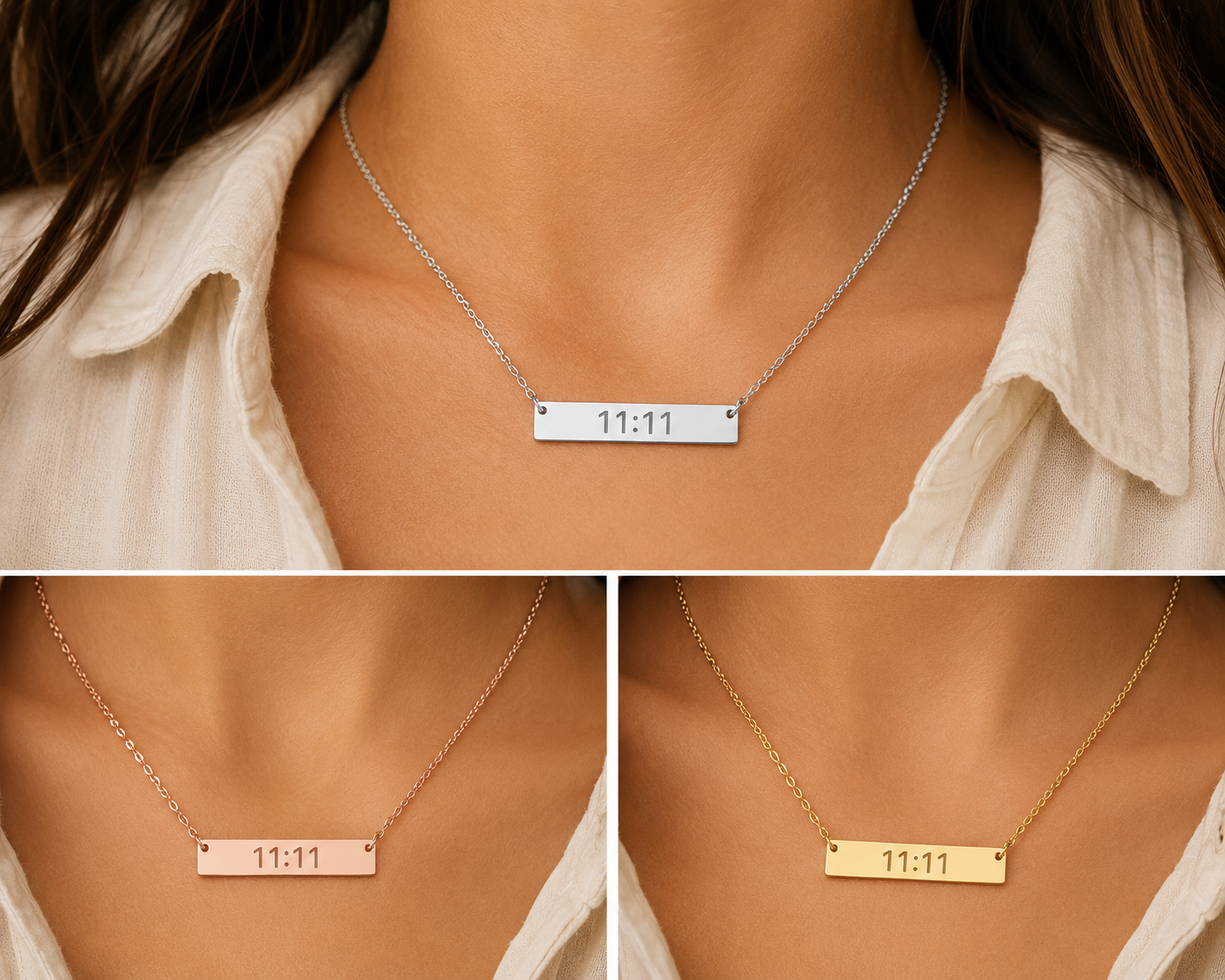 11:11 Engraved Bar Necklace