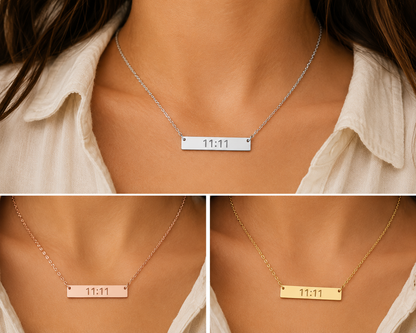 11:11 Engraved Bar Necklace