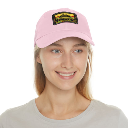 Retro Cassette Leather Patch Dad Hat – Vintage Tape Design, Music Lover Gift