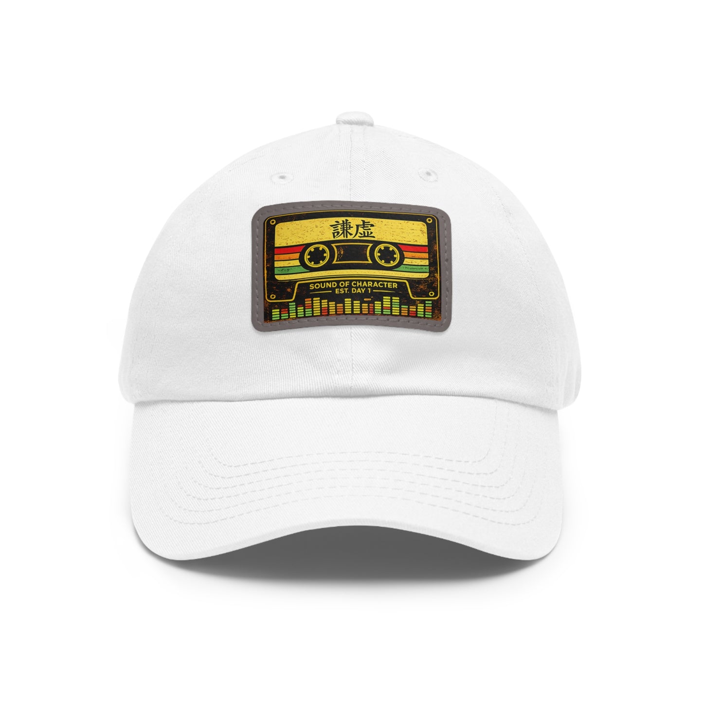 Retro Cassette Leather Patch Dad Hat – Vintage Tape Design, Music Lover Gift