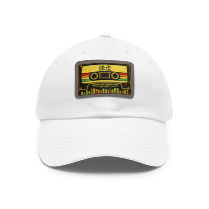 Retro Cassette Leather Patch Dad Hat – Vintage Tape Design, Music Lover Gift