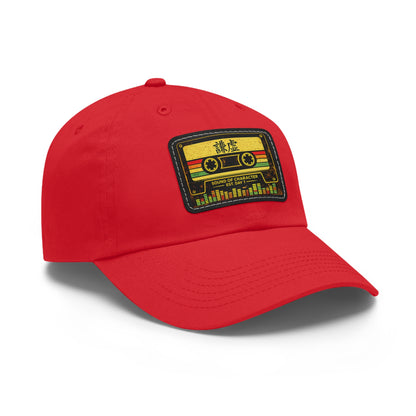 Retro Cassette Leather Patch Dad Hat – Vintage Tape Design, Music Lover Gift