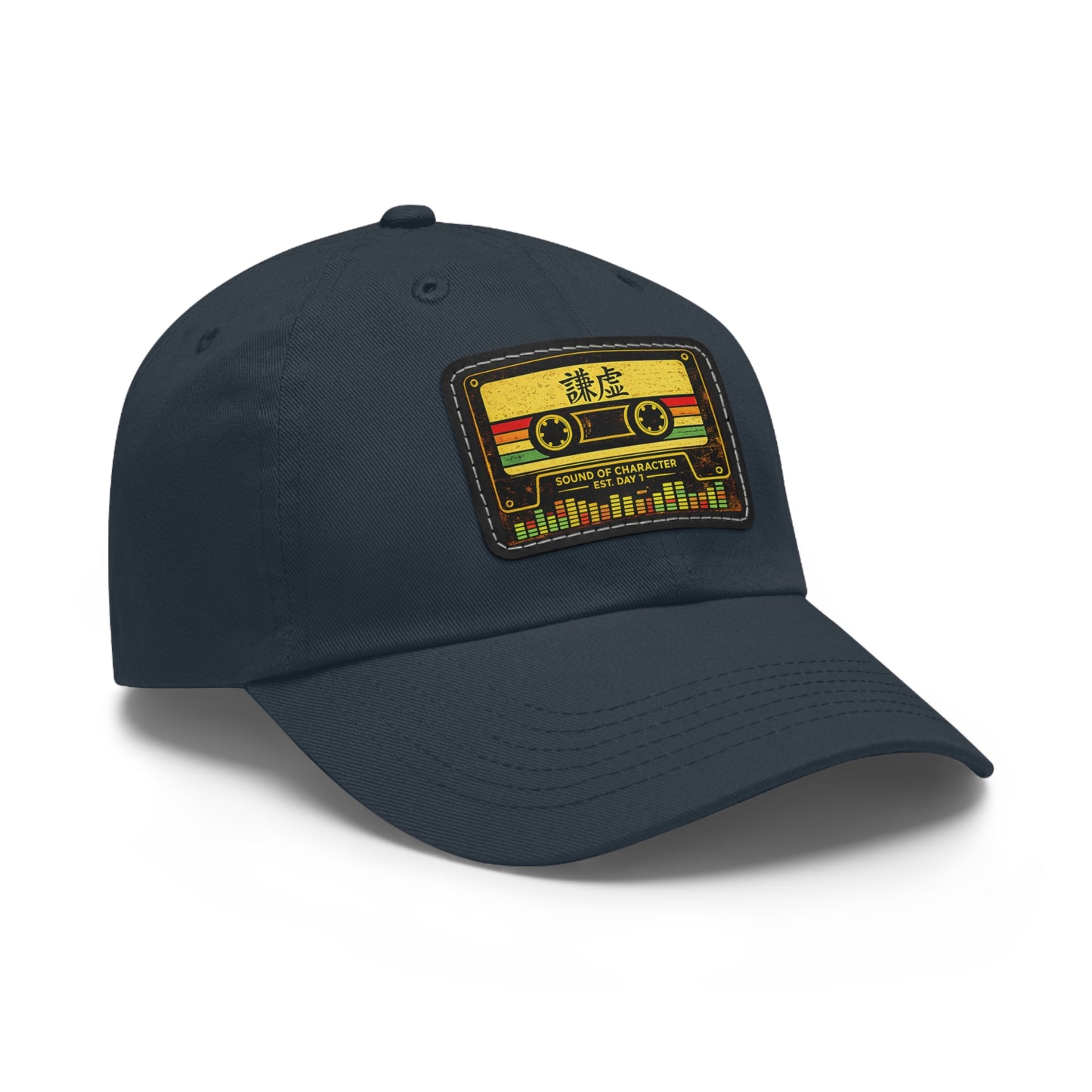 Retro Cassette Leather Patch Dad Hat – Vintage Tape Design, Music Lover Gift