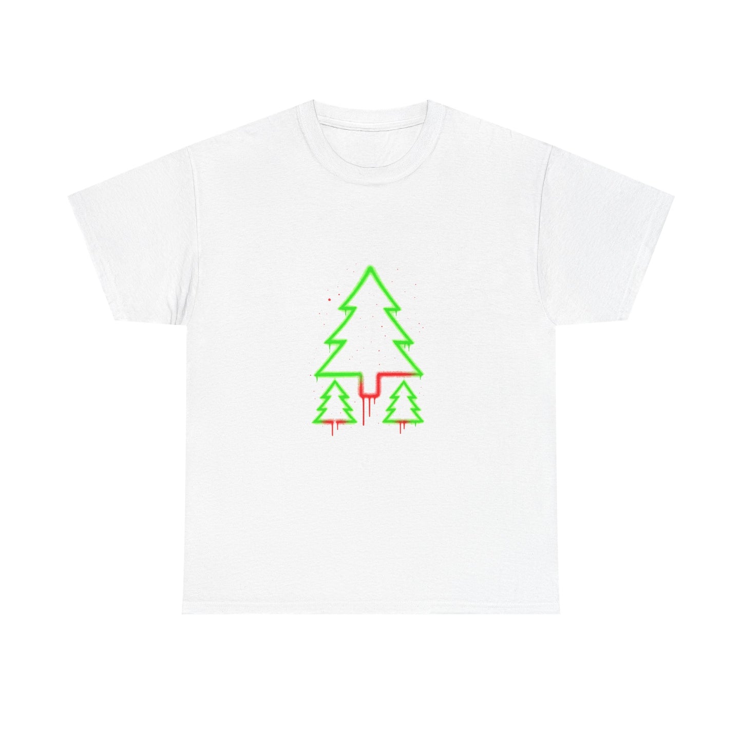 Christmas Tree Trio T-Shirt — Neon Green & Red Minimal Holiday Tee