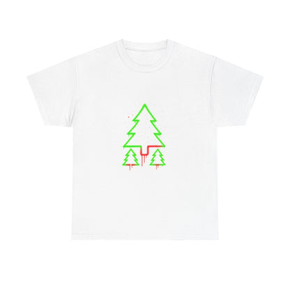Christmas Tree Trio T-Shirt — Neon Green & Red Minimal Holiday Tee