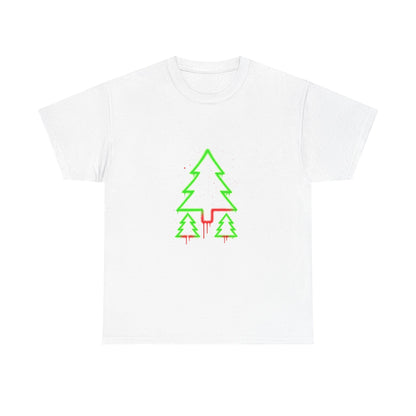 🎁 Christmas Tree Trio T-Shirt — Neon Green & Red Minimal Holiday Tee (100% off)