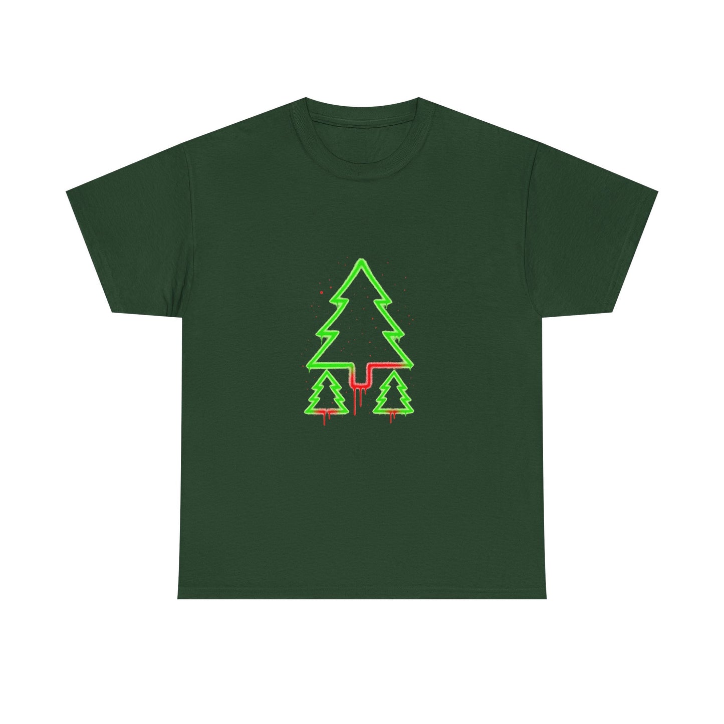 Christmas Tree Trio T-Shirt — Neon Green & Red Minimal Holiday Tee