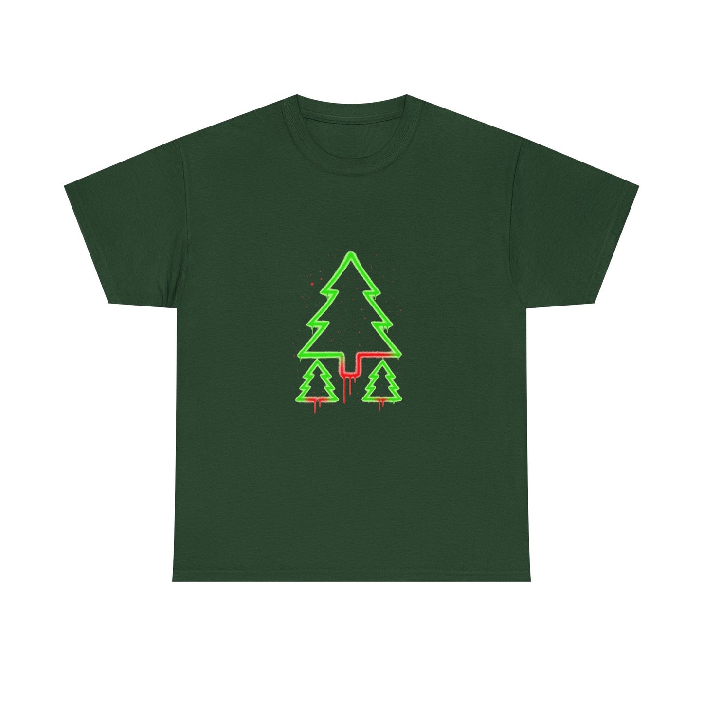 🎁 Christmas Tree Trio T-Shirt — Neon Green & Red Minimal Holiday Tee (100% off)